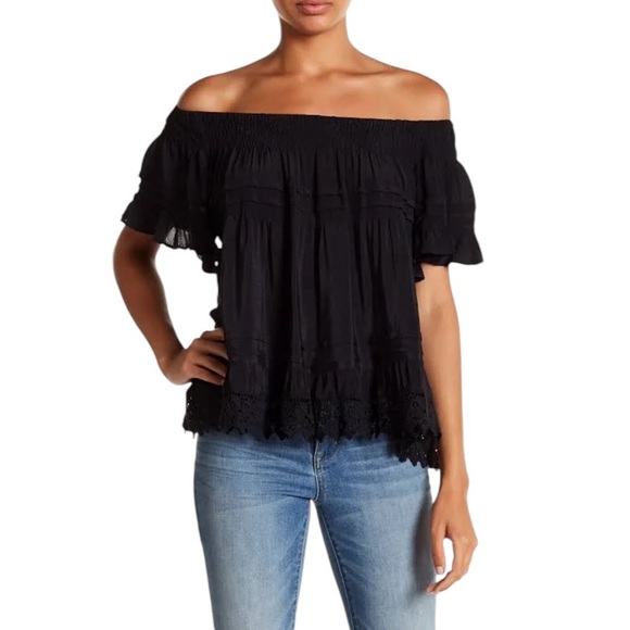 Muche et Muchette Tops - Muche et Muchette Black Pintuck Lace Trimmed Peasant Top NEW
